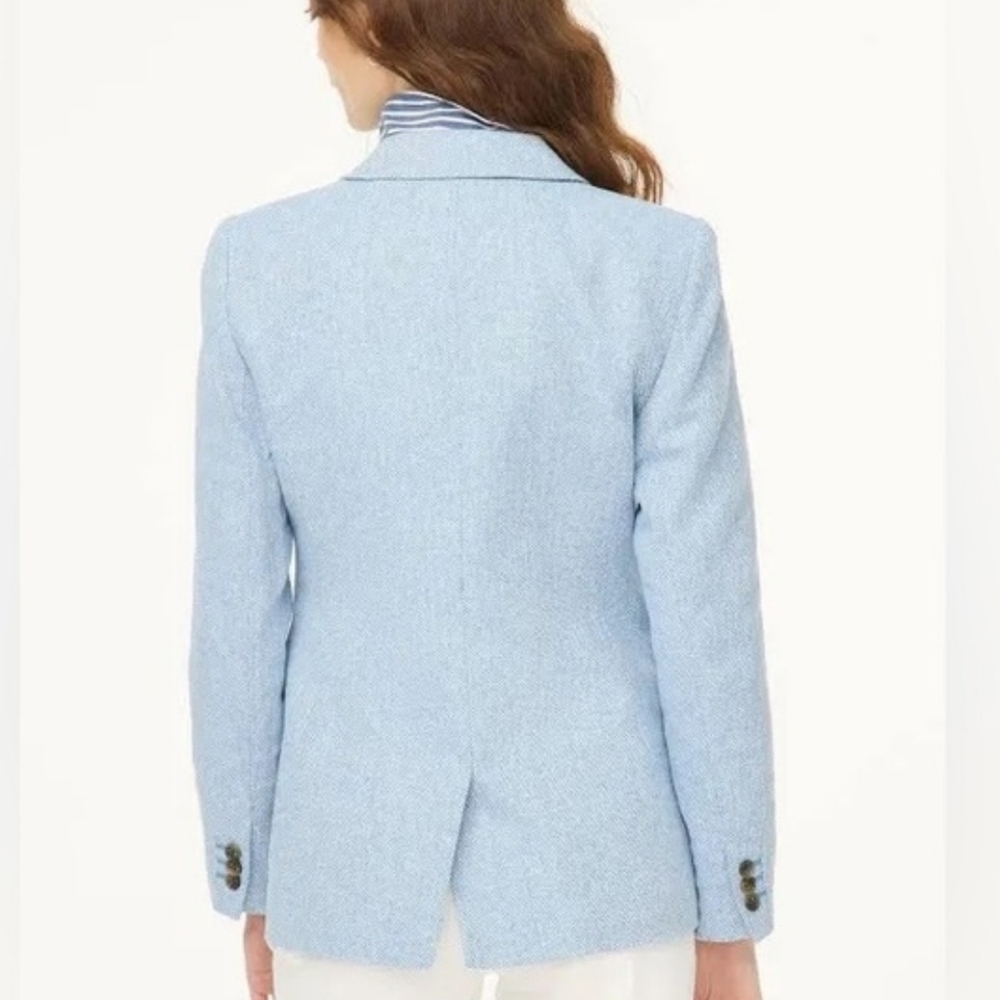 J.Crew Factory Herringbone Blazer Women’s Light Blue Tweed Preppy Classic 10P - Picture 2 of 12